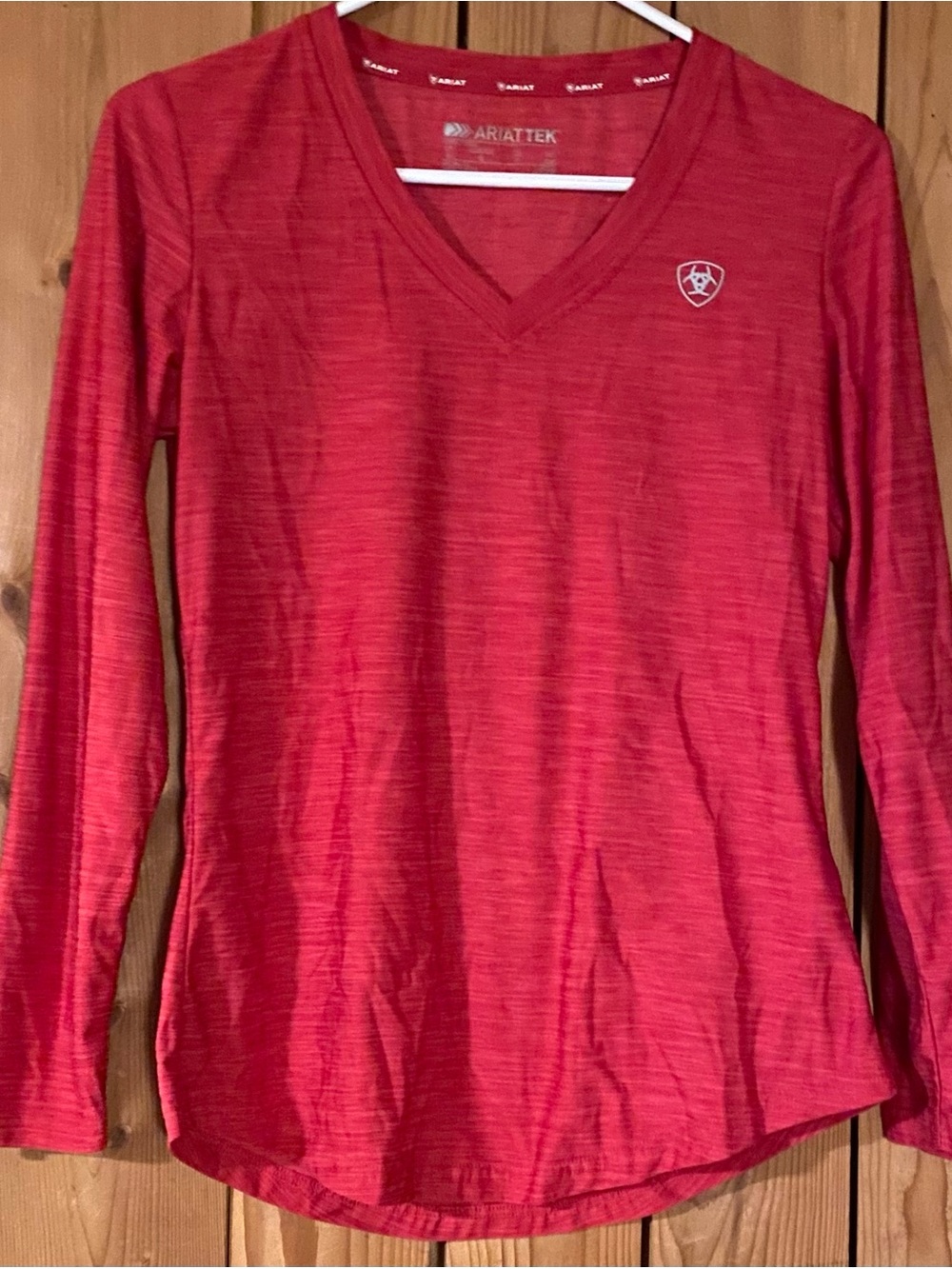 Ariat Coral-Red V-Neck Long Sleeve Women's Top